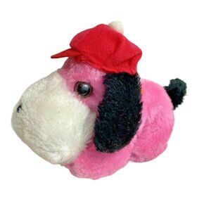 Vintage Soft Things‎ Tiny Dog Wearing Red Hat Plush Stuffed Animal 5" Pink White